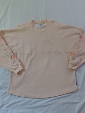 Disneyland Resort Peach Floral Embroidered Velour Spirit Jersey L